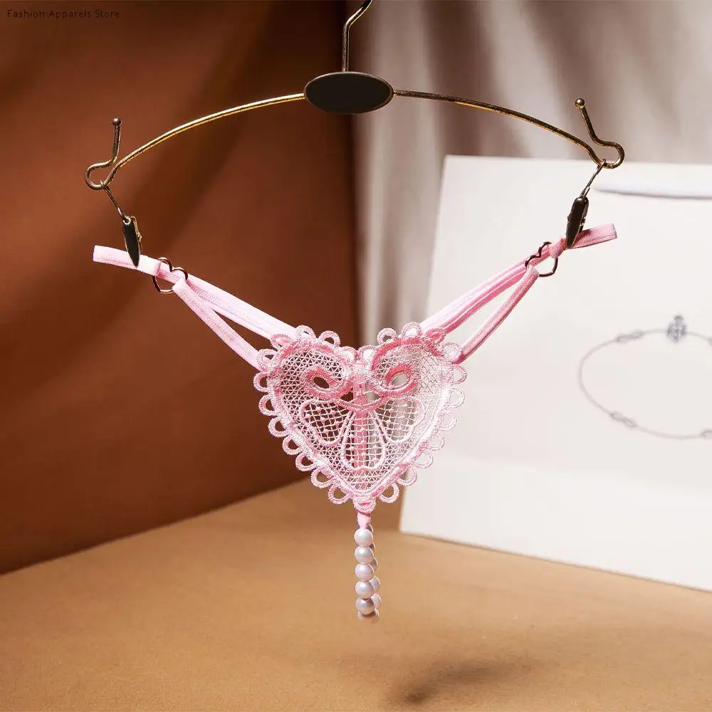 

Sexy Women Love Heart Low-Rise Embroidery Lingerie Pearl Massage Panties Underwear Thongs