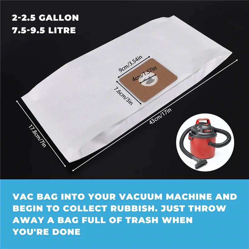 Запчасти для бытовой техники, 12 упаковок вакуумных пакетов для Shop-Vac 9066800, 2–2,5 галлонов, тип B и QAM70, одноразовая фильтровальная бумага премиум-класса