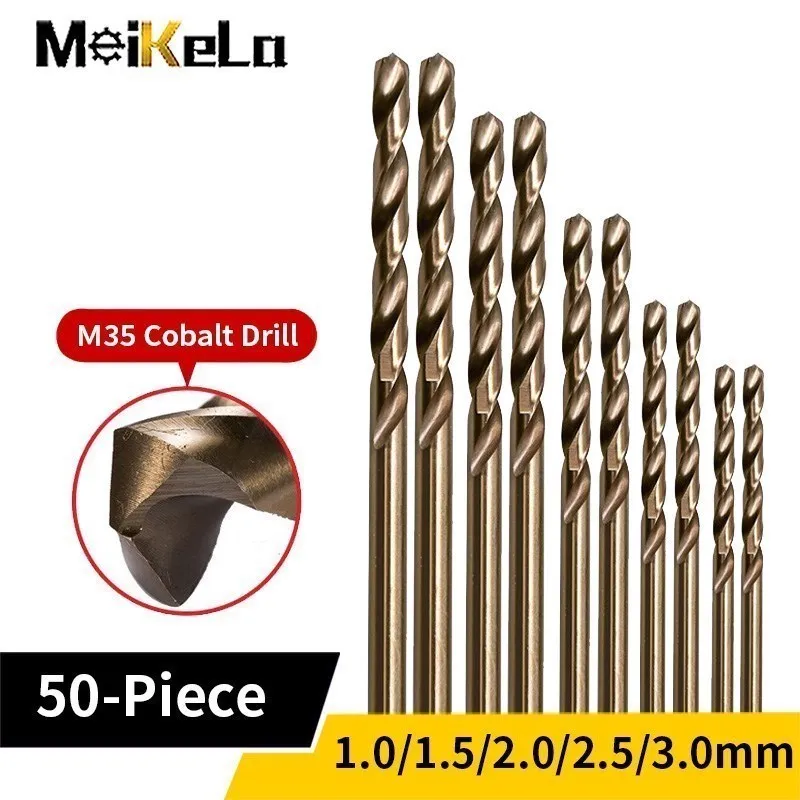 

Meikela 50-Piece 1.0-3.0mm Cobalt Coated Twist Drill Bit Set HSS M35 Gun Drill Bit For Wood/Metal Hole Cutter Power Tools