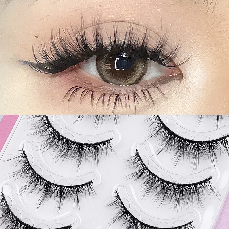 5 أزواج من الرموش الصناعية ذات الشريط الكامل الخالية من الغراء، شريط صلب على طراز المانجا الكثيفة قابل لإعادة الاستخدام #1