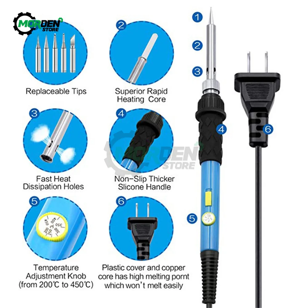 Soldador eléctrico de 60W para el hogar, pluma de soldadura de temperatura ajustable, herramienta de reparación de pistola, cabezal de soldador