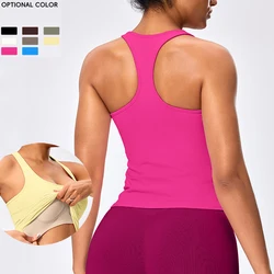 SHINBENE 2in1 Padded Scoop Neck Workout Gym Tank Tops Seamless Compression Racerback Vest Body Shaper Tank Top