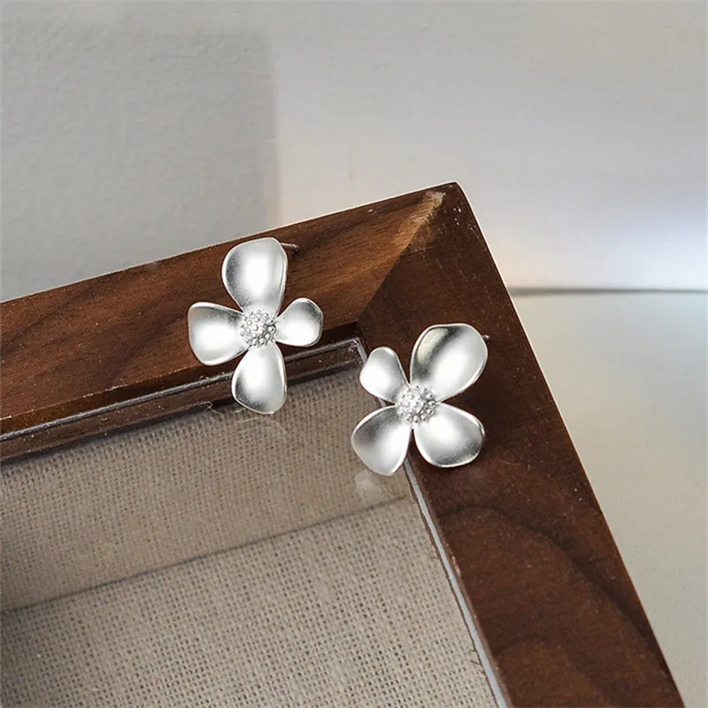 MOVESKI Korean INS Minimalist Flower Stud Earrings 925 Sterling Silver Women Small Fresh Spring Travel Jewelry Gift