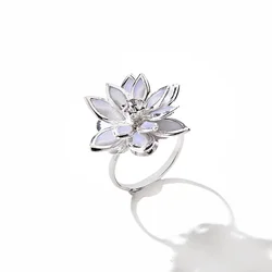 Game FF10 FFX Final Fantasy X Yuna Lotus Flower Rings Cosplay White Flower Ring Adjustable Size Accessory Costume Prop Xmas Gift