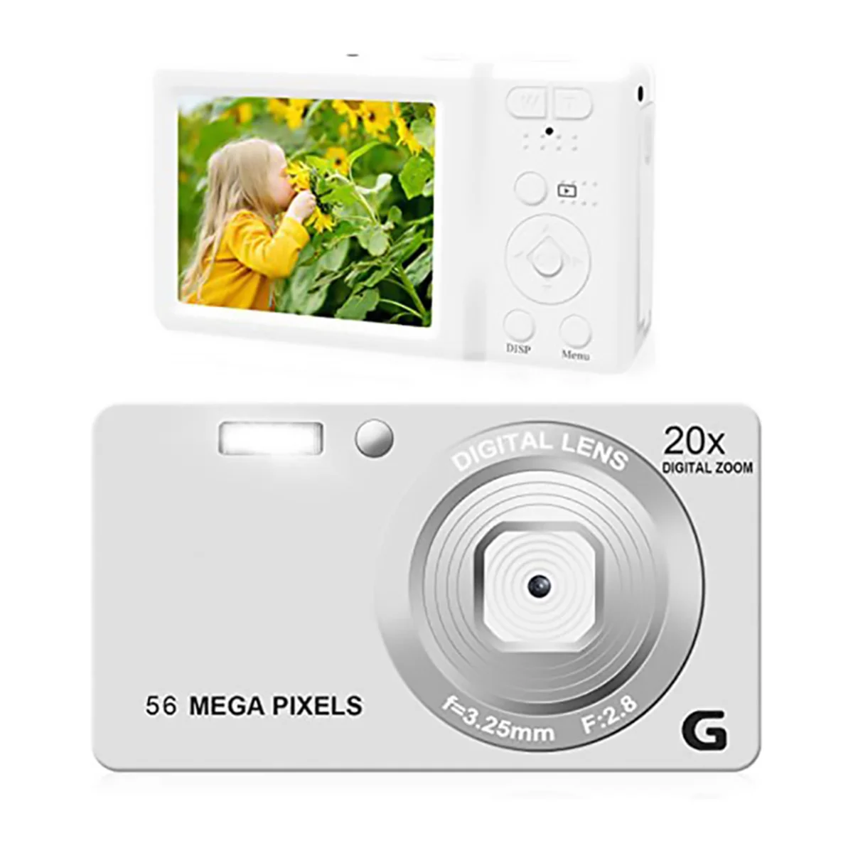 2.7 Inches HD Digital Video Camera 4K 56MP Auto Focus Digital Camera 56 Million Pixel 20X Digital Zoom Camera-White