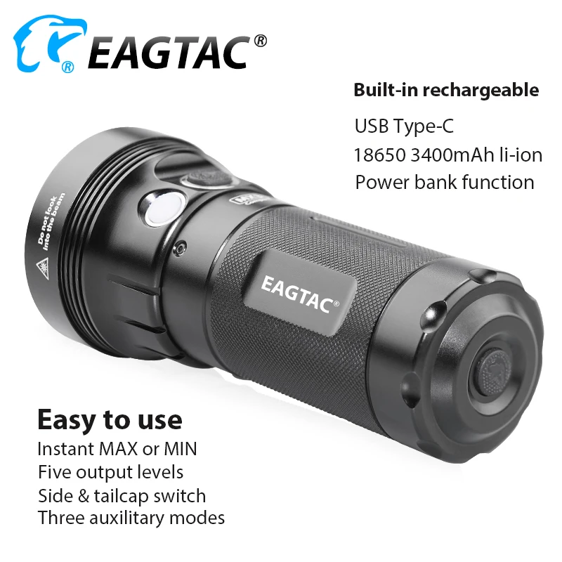EAGTAC MX3T-C 10000 لومن 4 * SST70 SFT40 مصباح ليد جيب نوع C USB قابلة للشحن الشعلة قوة البنك وظيفة 531 متر المدمج في 18650