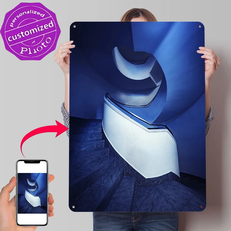 Spiral Staircase in Blue Metal Poster Customized Wall Art Retro Vintage Tinplate Signs for Office Decor Room Home and Decoration