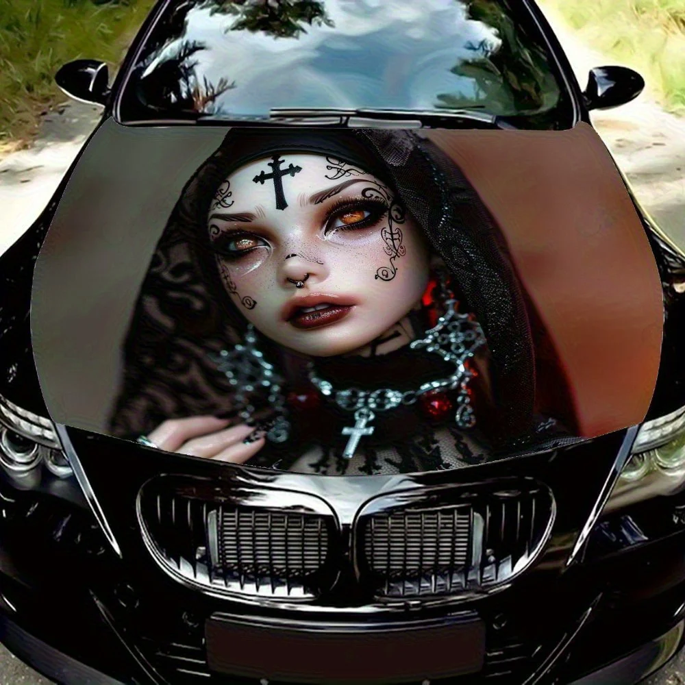 

Наклейка на капот автомобиля в стиле Dark Rebel Nun, прочная виниловая пленка из ПВХ для большинства автомобилей, защитная пленка для крышки двигателя, реалистичный узор D