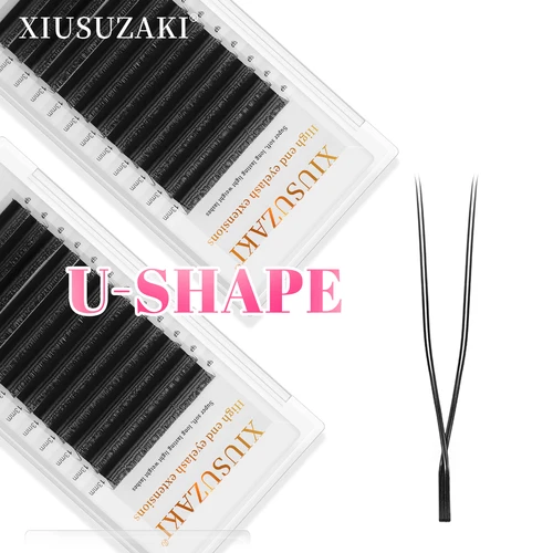 Extensiones de pestañas XIUSUZAKI U-YY, negro mate, doble punta, pestañas U YY, ventiladores prefabricados, volumen, pestañas postizas, herramientas de maquillaje