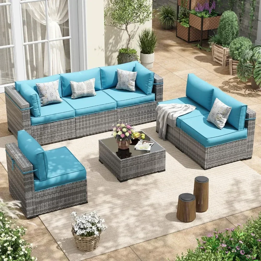 

7 Pieces Patio Furniture Set Outdoor Patio Furniture Wicker Couch Set Sectional Sofa with Patio Furniture Cover