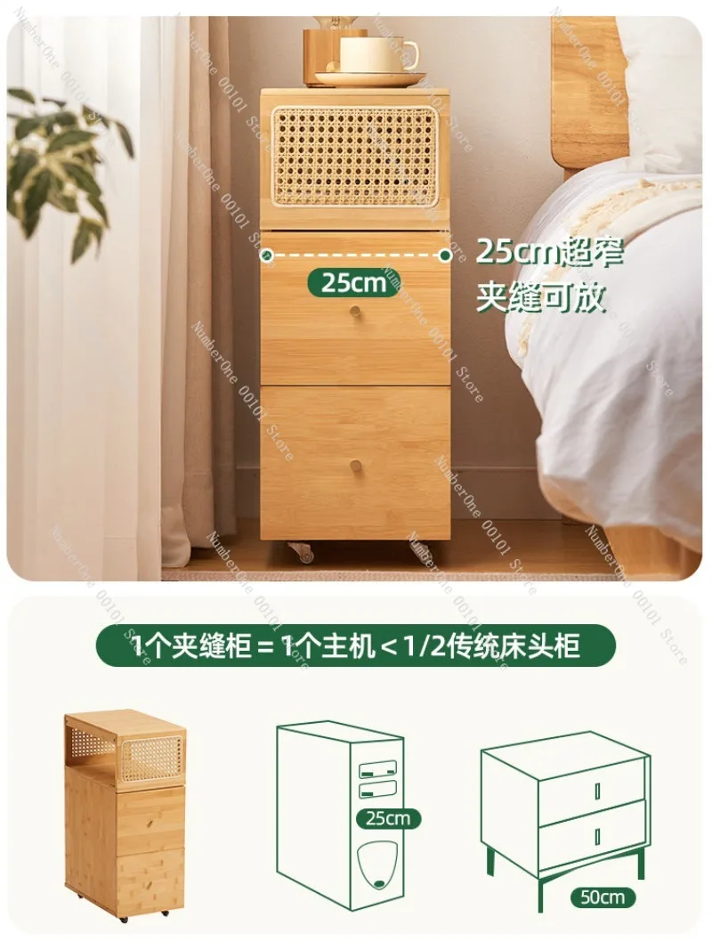 Ultra Slim Bedside Table Narrow Nightstand 25cm Small Bedroom Side Cabinet Mini Gap Storage Rack Space Saving Organizer