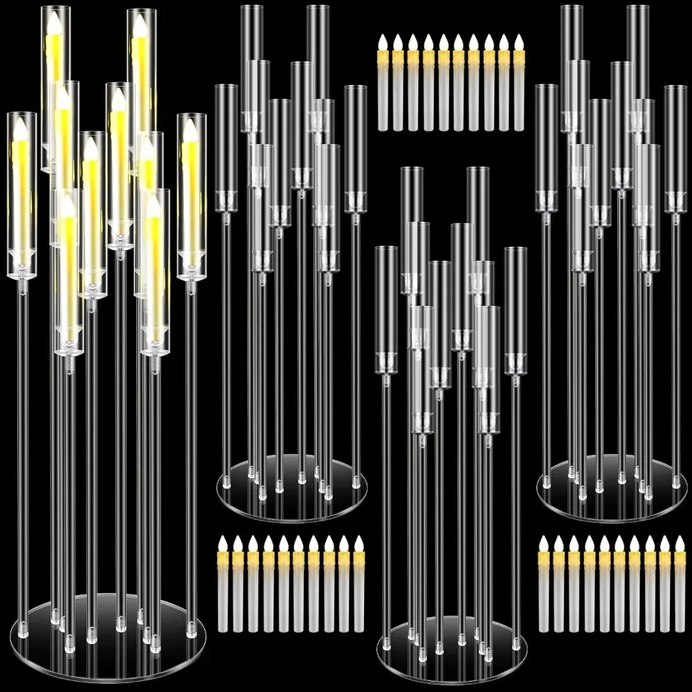 10 Arm Acrylic Floor Candelabras Centerpieces Wedding Candle Holder Clear Candelabra with Removable Party Dinner Table Hom