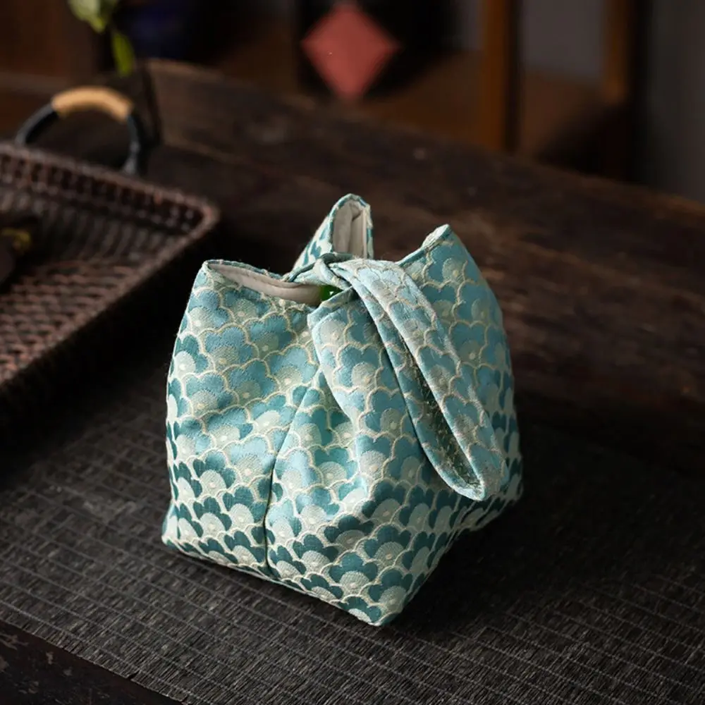 

Chinese Style Teacup Drawstring Cloth Pouch Print Portable Teaware Storage Bag Multifunctional Breakage-proof