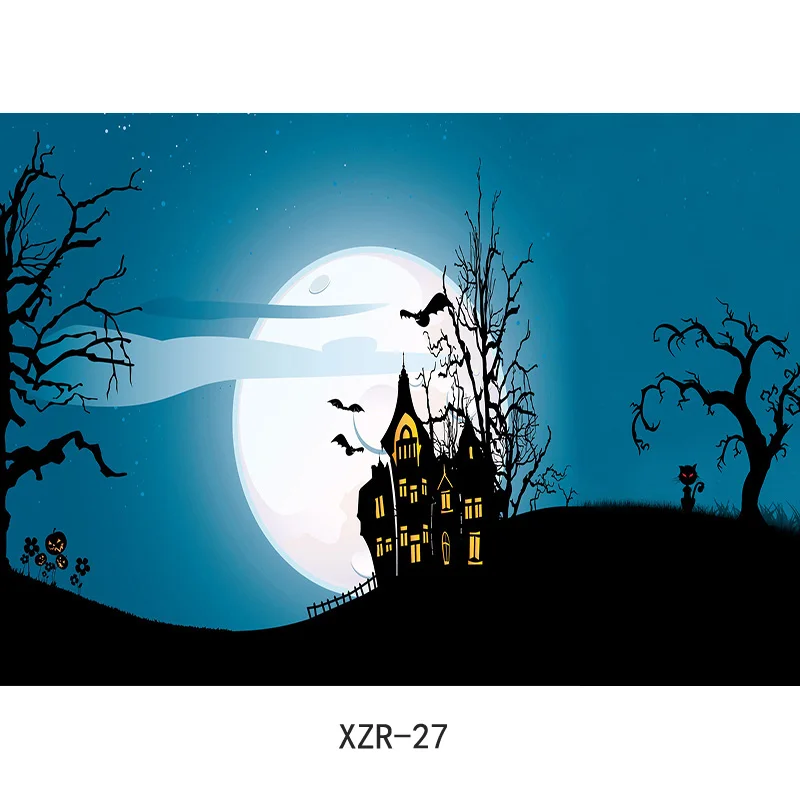 ZHISUXI Halloween Backdrop Pumpkin Lantern Castle Forest Moon Tombstone  Photography Background Photo Studio Props WS-08