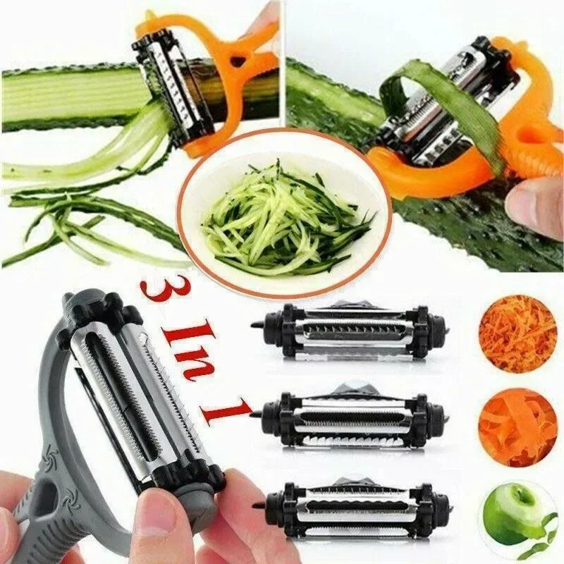 3In1 Vegetable Fruit Peeler Grater Multi-functional Stainless Steel Rotary Julienne Potato Carrot Vegetable Cutter Kitchen Tools