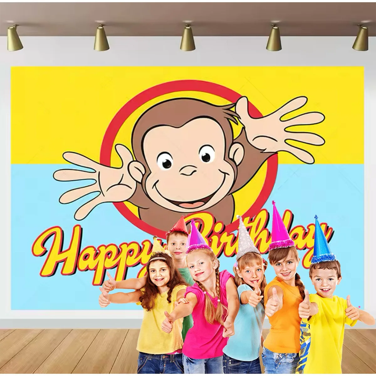 Umi Cute George Monkey Background Children\'s Birthday Party Room Decoration Background Vinyl Photography Studio Props Banner