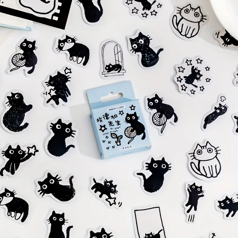 45pcs Cute Cat Animal Decorative Material Stickers Paper Stickers for Collage Scrapbooking DIY Journaling Gift Stickers