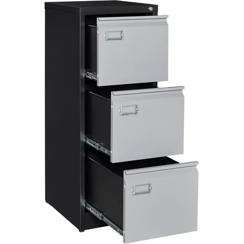 3 Drawer File Cabinet with Lock,Metal Filing Cabinets Home Office Storage A4/F4/Letter/Legal (Assembly Required-Black Gray)