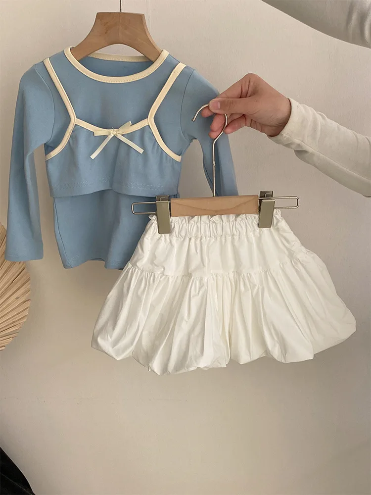 2025 Spring New White Flower Bud Skirt Girls Korean Fashion Letter Embroidered Versatile Skirt Pants Hollow Knit T-shirts