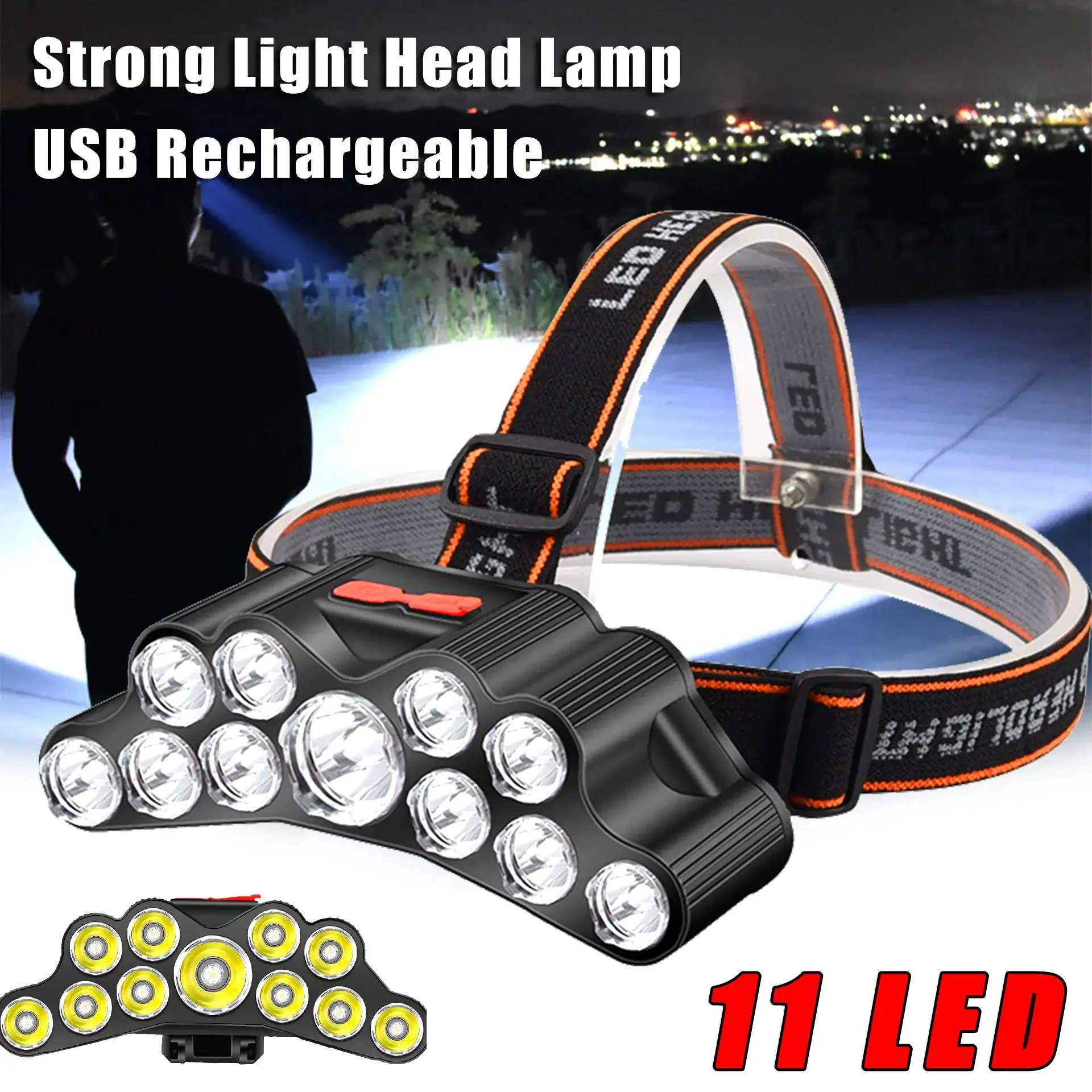 

Powerful 5/11 LED Headlamp Built-in 18650 Battery USB Rechargeable Head Flashlight Outdoor Camping Fishing Headlight Lantern