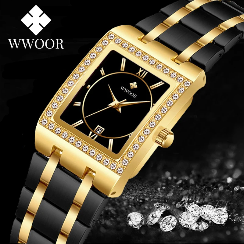 

WWOOR Mujer New Fashion Ladies Diamond Watch Top Brand Luxury Square Wrist Watches Simple Women Dress Small Watch Montre Femme