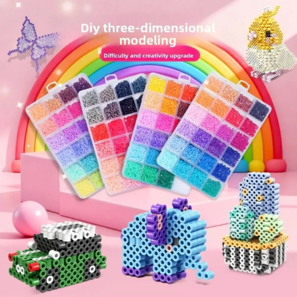 Pacote de material de emenda de feijão colorido, folhas de placa perfurada, conjunto de ferramentas de emenda de feijão diy, caixa de armazenamento, 24/48 cores, kit de artesanato