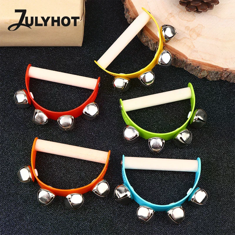 Wooden Half Round Hand Ringing Bell Children Tambourine Musical Orff Instruments Clapper Handle Educational Fun Toys