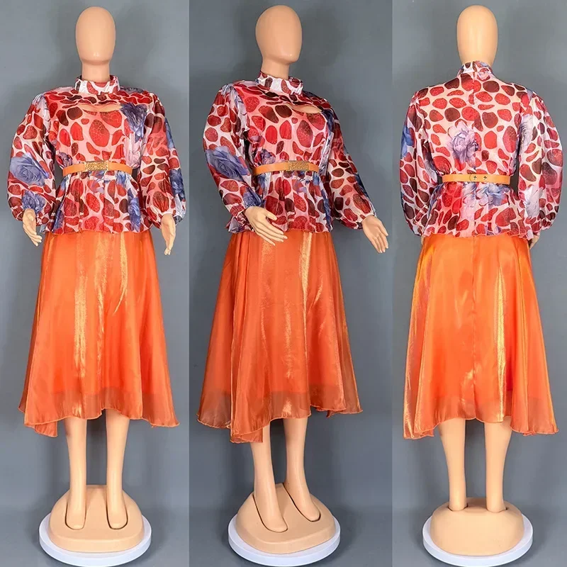 

Афро-одежда из 2 предметов для женщин, летний элегантный африканский топ с длинными рукавами, юбка, одинаковые комплекты, Дашики, африканская одежда, наряды