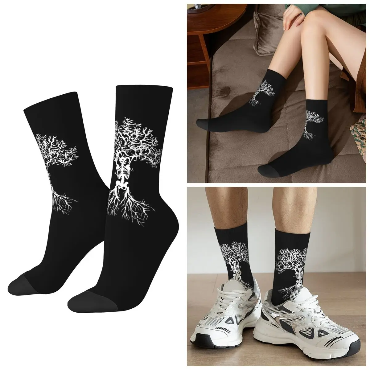 

All Seasons Skeleton Tree Printed Socks Harajuku Sport Middle Tube Socks Funny Stockings for Men Women Gifts