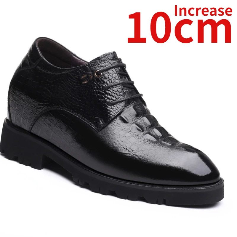 

Genuine Leather Hand Sewn Increased 10cm Crocodile Pattern Height Increasing Shoes Men Dress Leather Shoes Derby Elevator Shoes