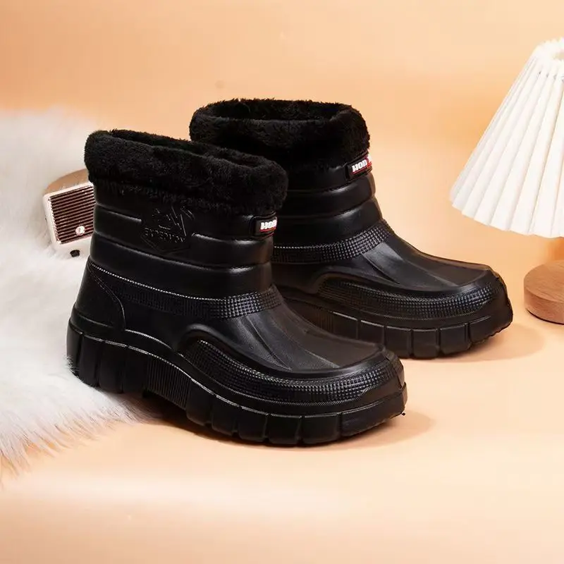 Winter-High-Top-Schneestiefel aus wasserdichter Baumwolle, rutschfest, verschleißfest, mit Fleece gefüttert, verdickter Schaumstoff, leichte Regenstiefel