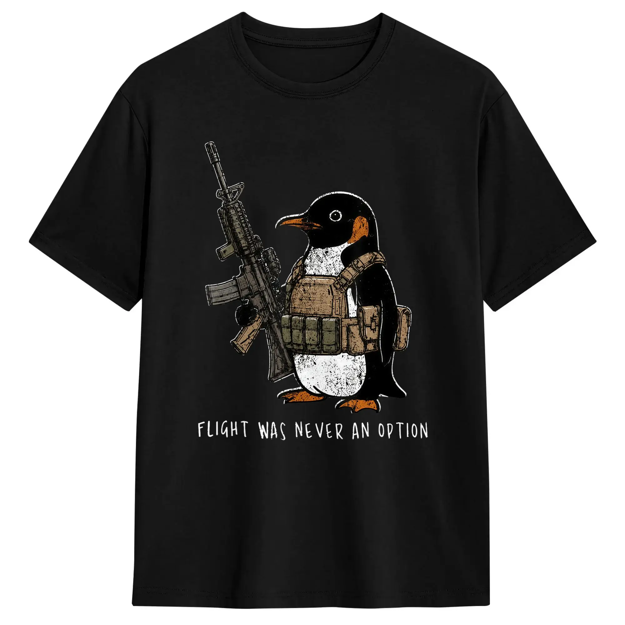 Men's Flight was Never an Option Tactical Penguin Funny Bird Meme T Shirts  Cotton Tees Summer Streetwear Short Sleeves T Shirt