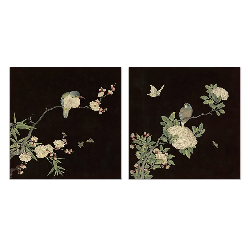 

Vintage Chinese Bird Flower Canvas Poster Traditional Plum Blossom Retro Magpie Branch Floral Fauna Painting Home Wall Decor