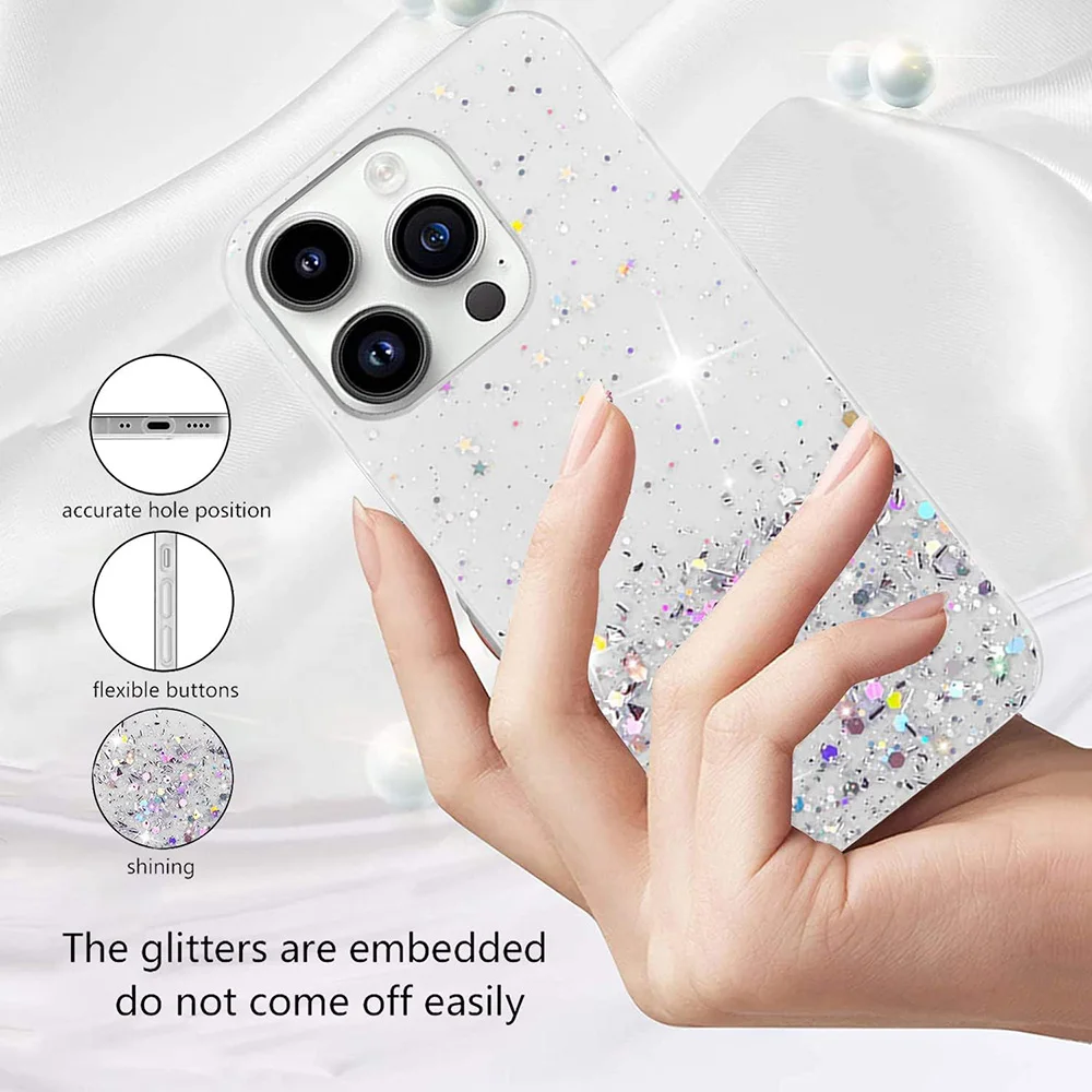 

Luxury Stare Sky Glitter Silicone Soft Case For iPhone 16E 16 15 14 13 12 11 Pro Max Plus Mini Clear Phone Shell Sequin Cover