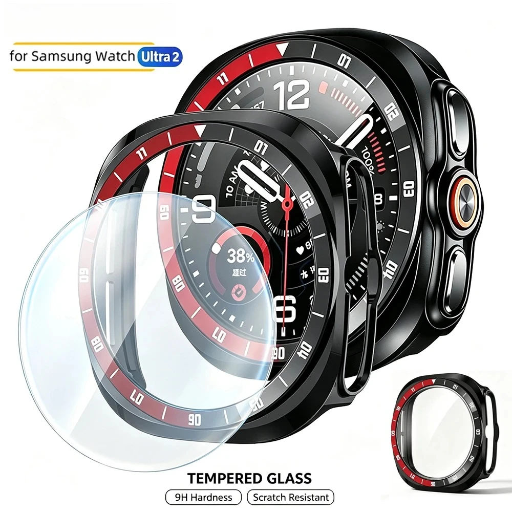 Custodia in PC + vetro temperato per Samsung Galaxy Watch Ultra 2 2026, protezione per lo schermo, custodia rigida in PC per Galaxy Watch Ultra2, accessori.