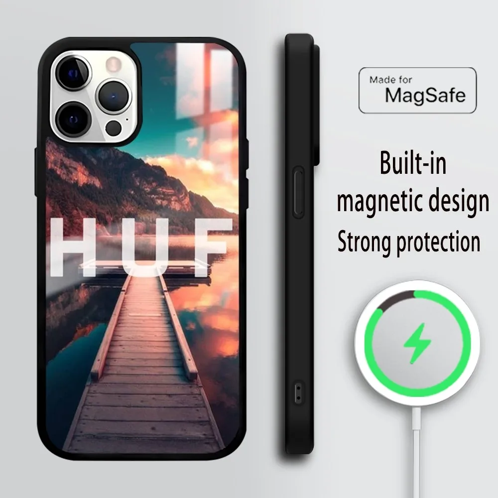 Fashion Trend H-HUF Phone Case For iPhone 16 15 14 13 12 11 Pro Max Plus Mini Mirror Wireless magnetic case