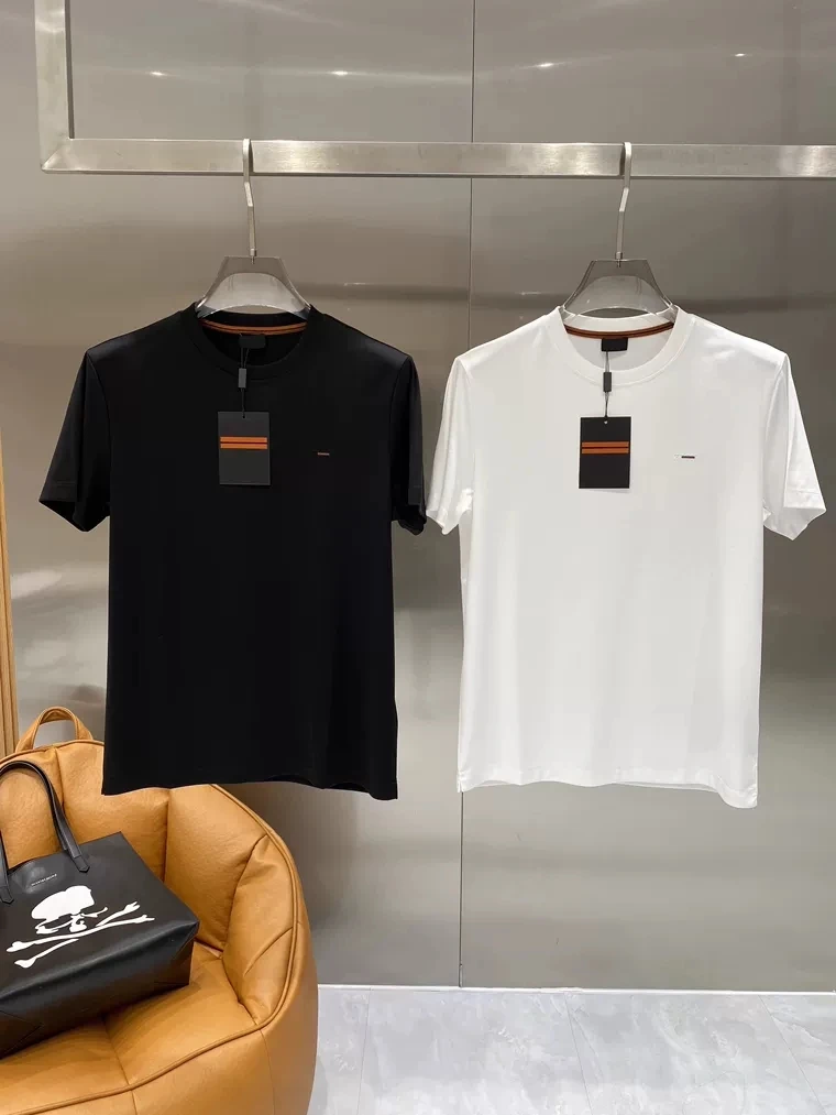 

Italian Style Men's Short Sleeve T-Shirt Embroidered Letter Silk Cotton round Neck Business Fashion Summer Clothing