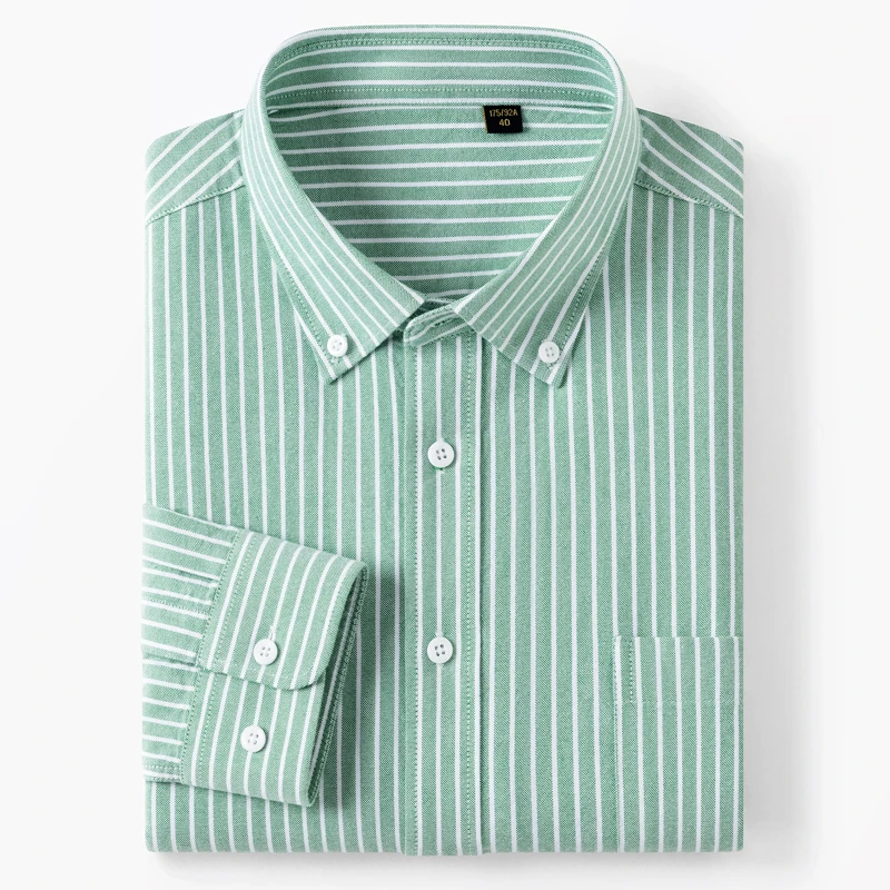 

Новинка в рубашке, рубашки-оксфорды из 100% хлопка с длинными рукавами для мужчин, повседневные полосатые топы с одним карманом, мягкая корейская дизайнерская одежда