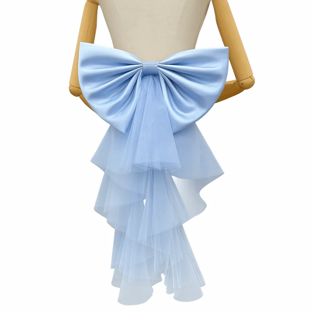 

Elegant Bridal Belt Single Layer Satin Big Satin Bow Tulle Bow Solid Color Evening Gown Waist Accessories
