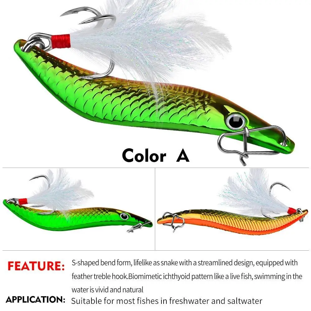 10g15g 20g Metal VIB Leech Spinners Spoon Lures S Leech Bait with Feather Hook Leech Fishing Lures VIB Leech