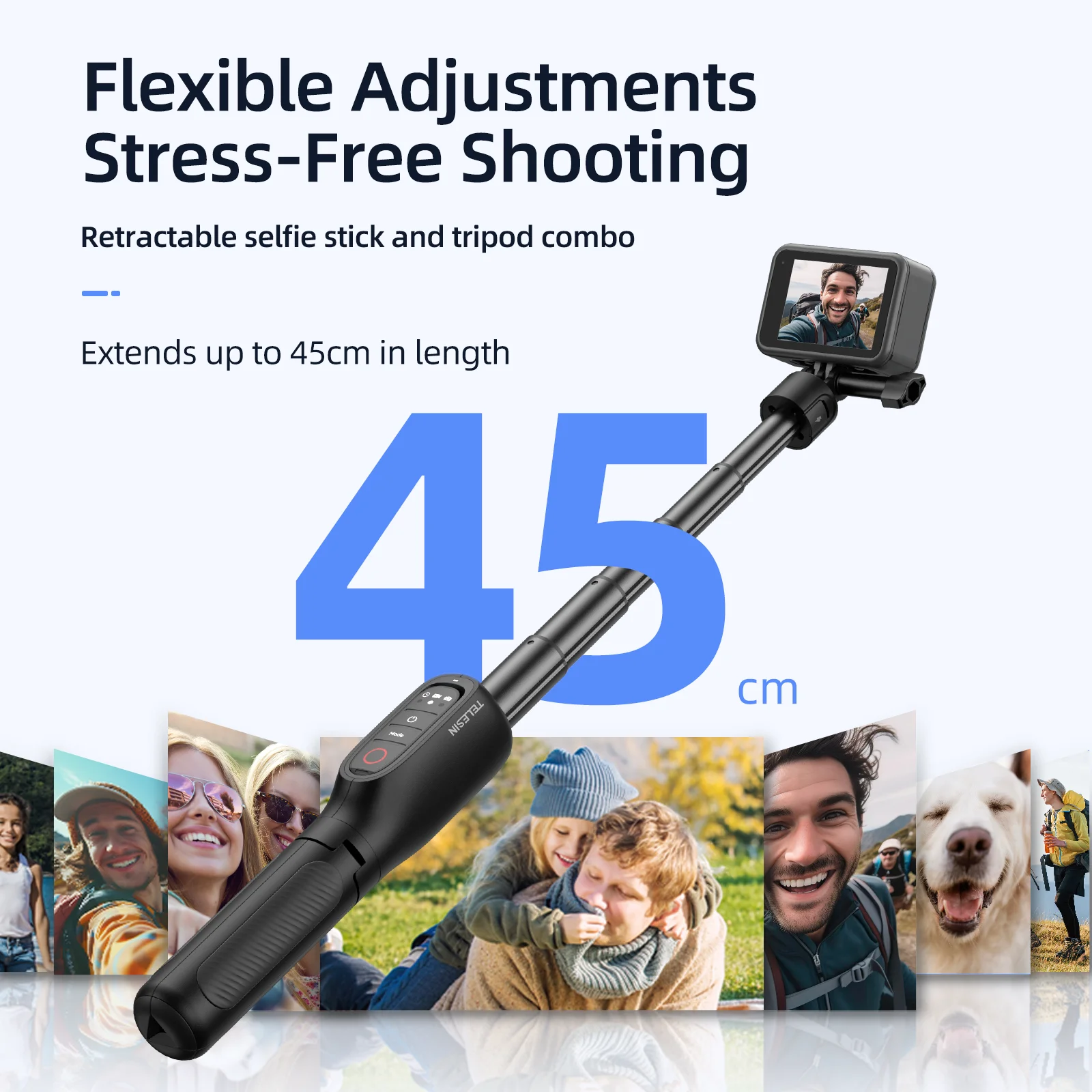 TELESIN 5000Mha 360° Rotation Charging Selfie Stick Power Bank Remote control Tripod For Gopro Hero 13 12 11 10 9 MAX Accessory