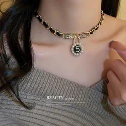 Crystal Pearl No.5 Pendant Necklace Letter CHANGE Clavicle Chain  Short Charm Collares