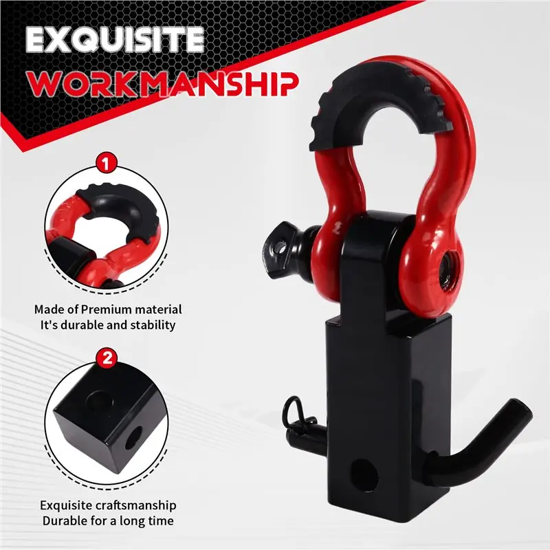 D-Ring Hitch Pin Double Hole Shackle Receiver Recovery Shackle Block Powder Coat For SUV Trucks Jeep Off-Road
