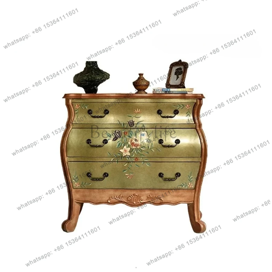 

American country three-bucket cabinet solid wood bedroom storage, bedside decorative drawer, living room dining side cabinet