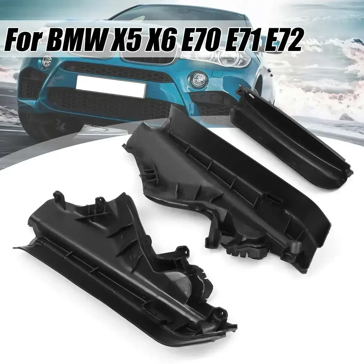 3x Car Engine Upper Compartment Partition Panel Set For BMW X5 X6 E70 Black Plastic 51717169419 51717169420 51717169421 Body Kit