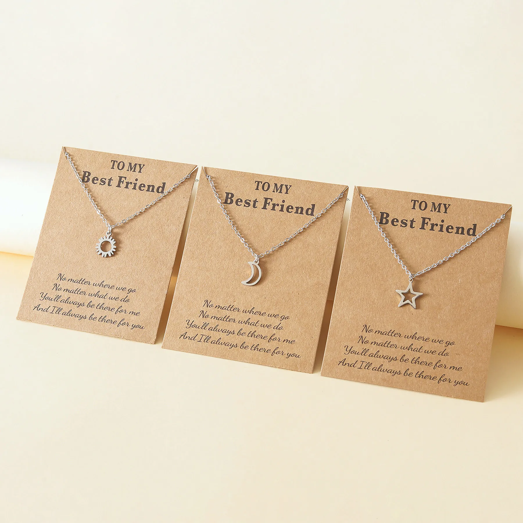 2023 New Stainless Steel Sun Moon Star Good Friend Good sisters Card Collar Necklace 3-piece Gift Wholesale