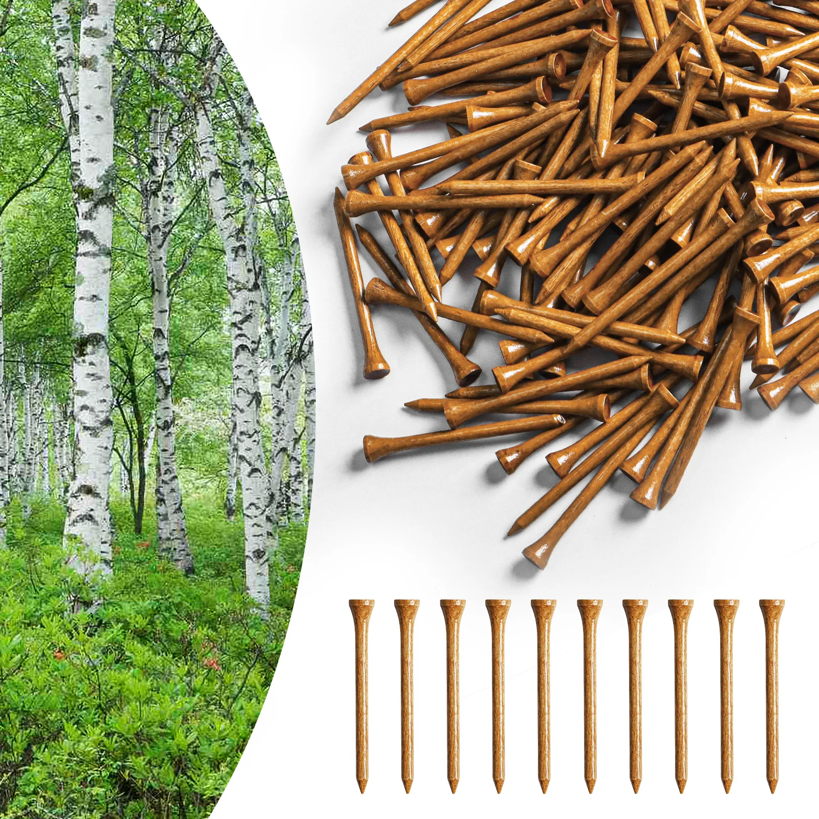 100/250P Premium Wooden Golf Tees for Men 2 3/4 & 3 1/4 Inch Western Birch, Reduce Friction, Sturdy Base, Long-Lasting Durab