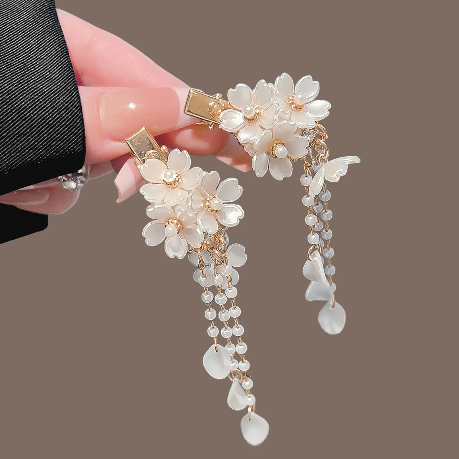 1/2 Stück Exquisite Haarspangen im Retro-Chinesischen Stil mit Blumen-Quasten, Trendige Perlen-Quasten-Haarspangen, Schmuck-Haaraccessoires – Detail 6