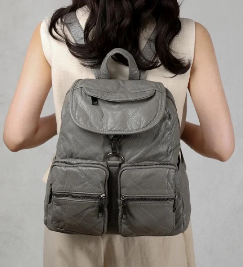 New Women's High Quality Soft Leather Travel Backpacks Korean Fashion Large Capacity Shoulder Bags Totes Laptop School Bag