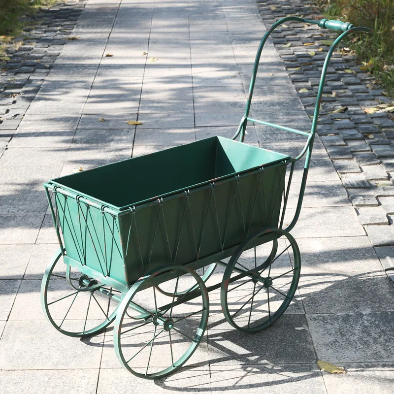 Export order European style old garden courtyard trolley old wrought iron hand trailer flower stand garden grocery decoration